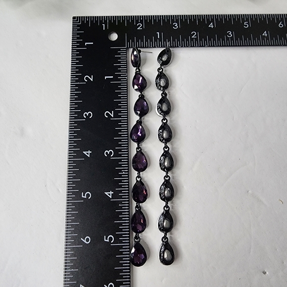Long Purple Crystal Teardrop Dangle Earrings - Picture 6 of 6